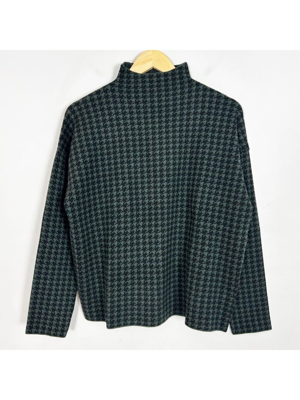 NEW Tahari Mock Neck Sweater Black Green‎ Houndstooth Size Large Women's